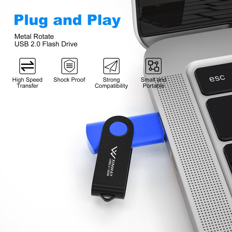 XINWAY 8GB USB 2.0 Flash Drives Thumb Drive Memory Stick, (5 Pack 8GB Five Colors: Black White Blue Green Orange) - Image 5